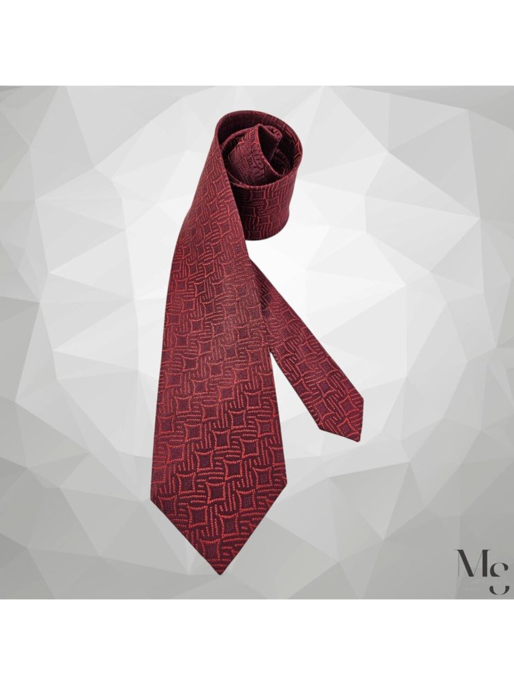 CHARVET PLACE VENDÔME Burgundy Geometric Silk Tie Made In France 57"-3.5" EUC